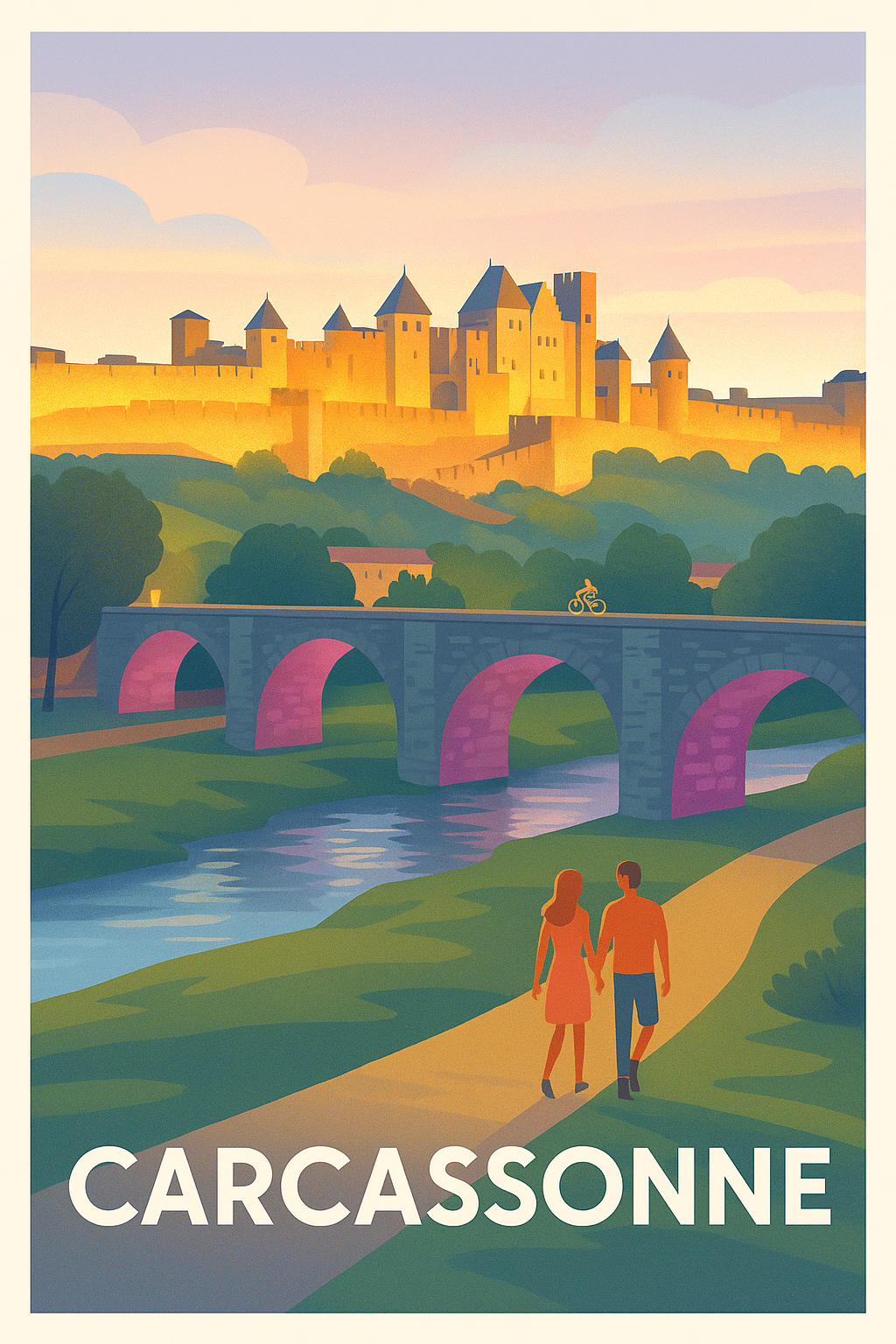 Aude France Pas de Cadre / 20 × 30cm Affiche de Carcassonne - Promenade romantique au pied de la cité médiévale