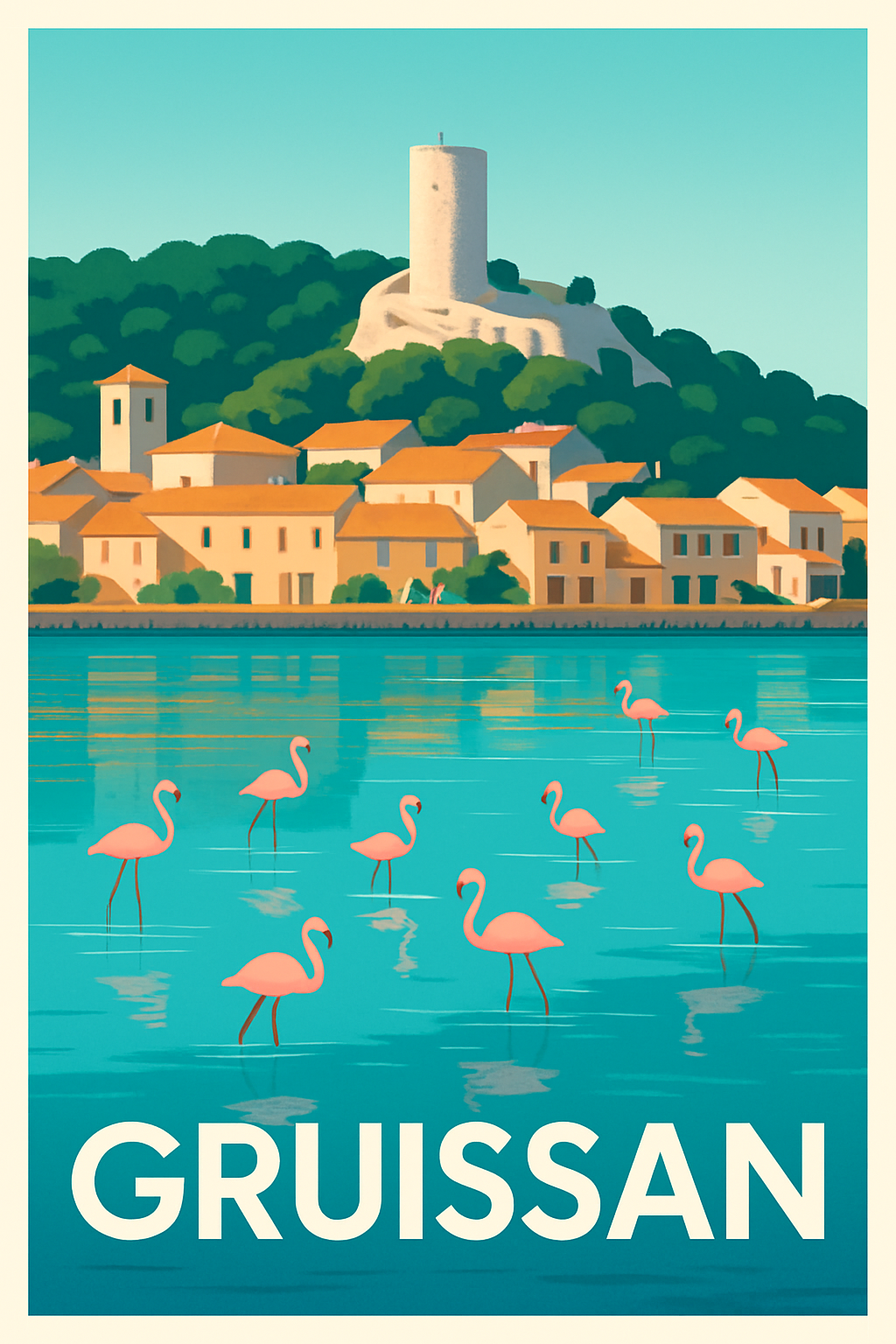 Affiche Gruissan — Havre de paix et flamants roses · poster d'art de Gruissan