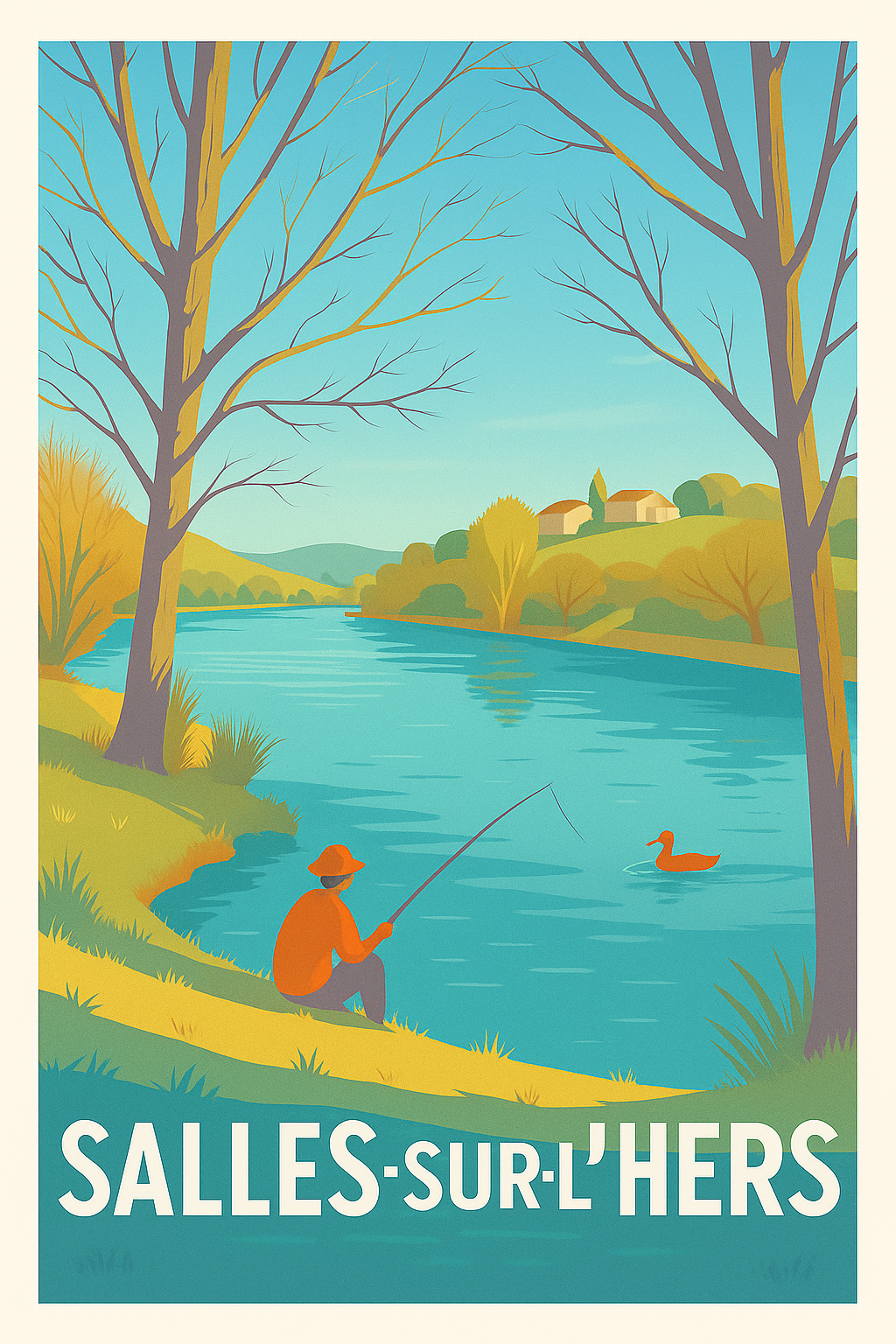 Affiche Salles-sur-l'Hers — Évasion paisible au fil de l'eau · poster d'art de Salles-sur-l'Hers