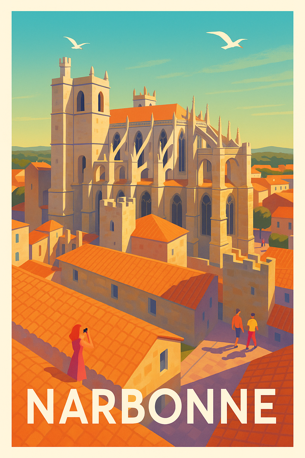 Aude France Pas de Cadre / 20 × 30cm Affiche Narbonne - Charme Médiéval ensoleillé