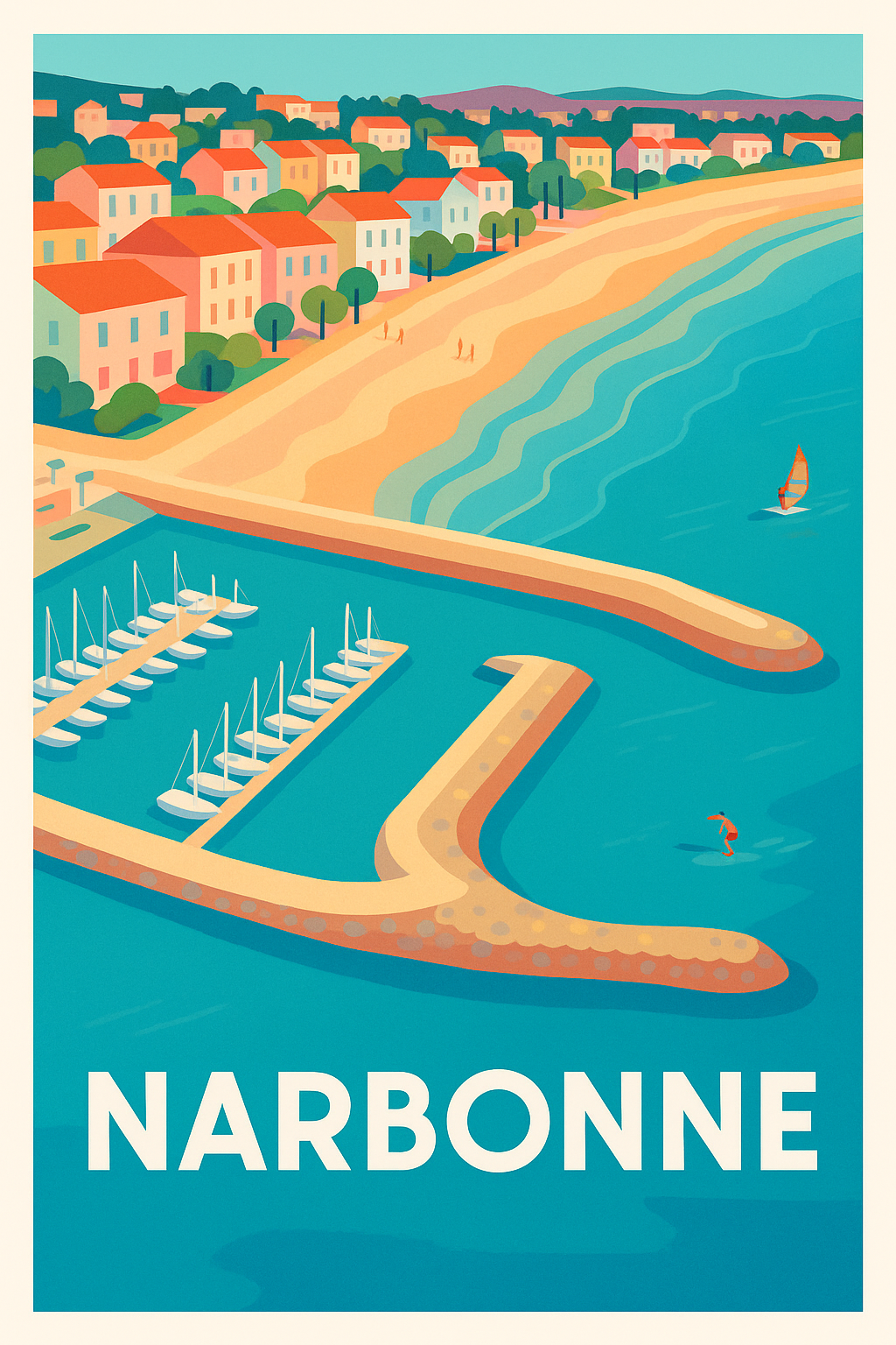Aude France Pas de Cadre / 20 × 30cm Affiche Narbonne - Échappée côtier colorée