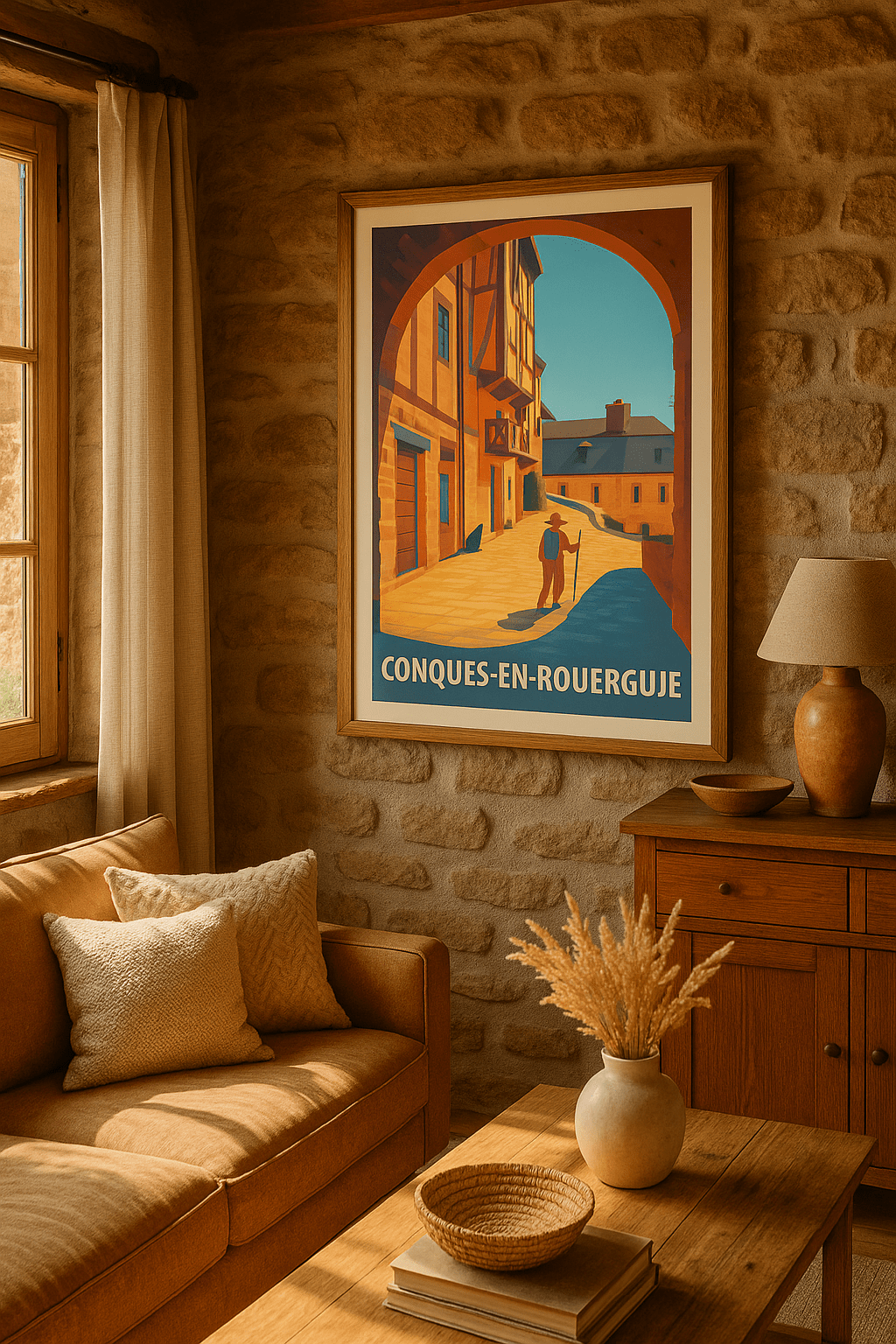 Affiche Conques-en-Rouergue — Balade au cœur du village médiéval · poster d'art de Conques-en-Rouergue