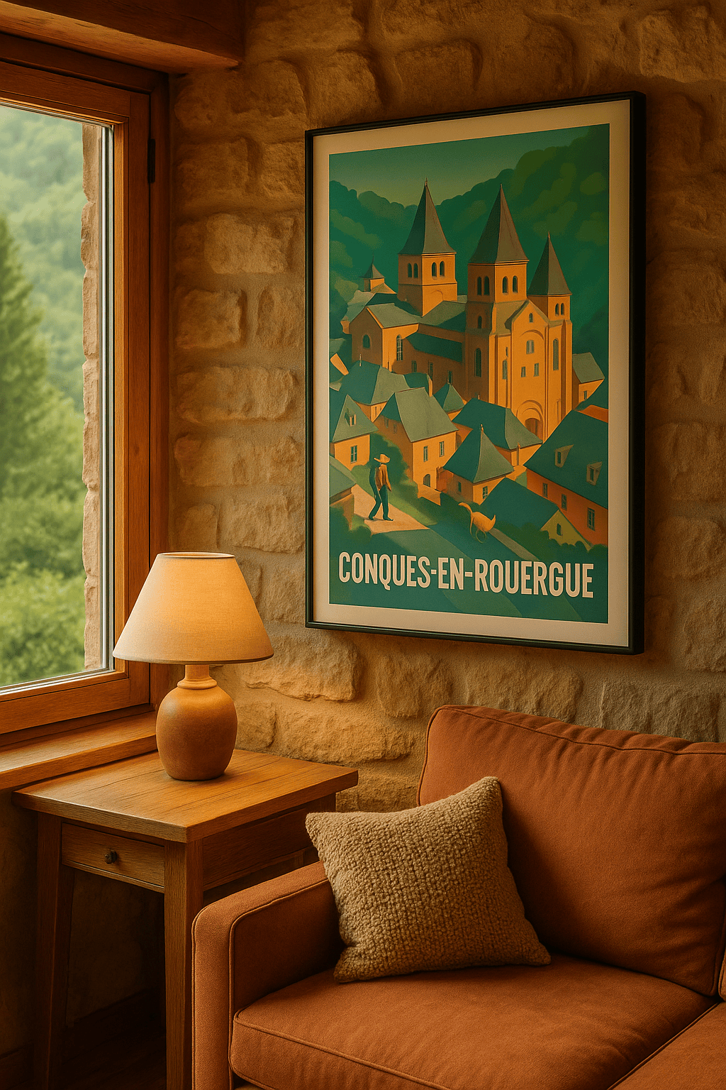 Affiche Conques-en-Rouergue — Charme et Sérénité Médiévale · poster d'art de Conques-en-Rouergue