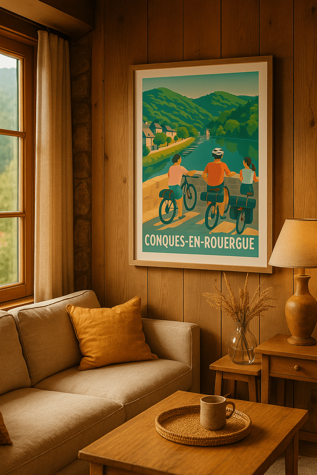 Affiche Conques-en-Rouergue — La nature à vélo au cœur de l'Aveyron · poster d'art de Conques-en-Rouergue
