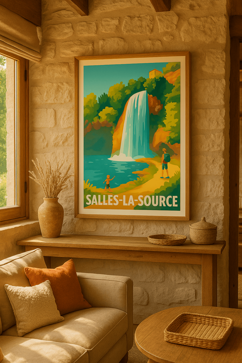 Affiche Salles-la-Source — L'émerveillement naturel de la cascade · poster d'art de Salles-la-Source