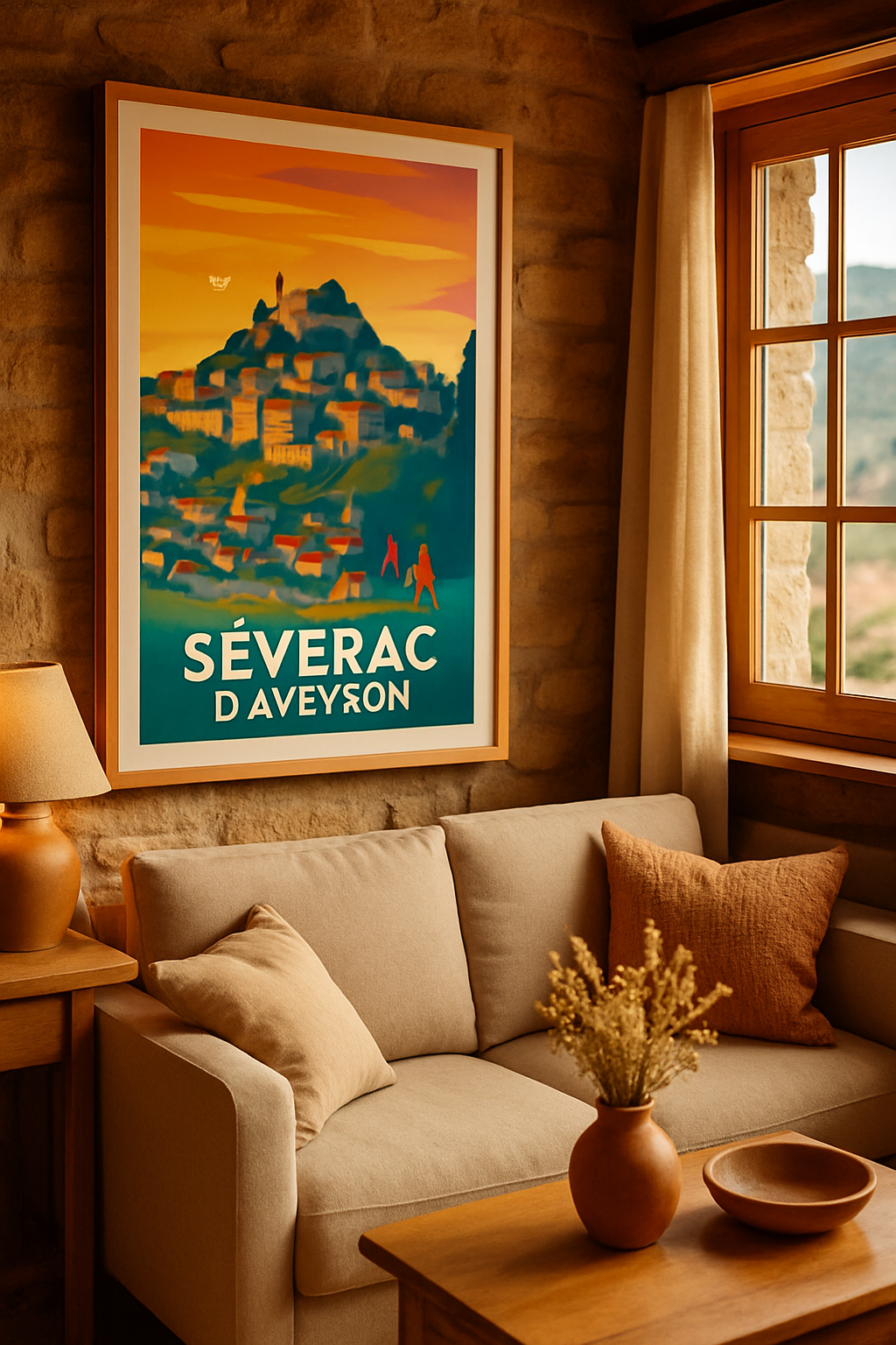 Affiche Sévérac d'Aveyron — Charme et Sérénité au Crépuscule · poster d'art de Sévérac d'Aveyron