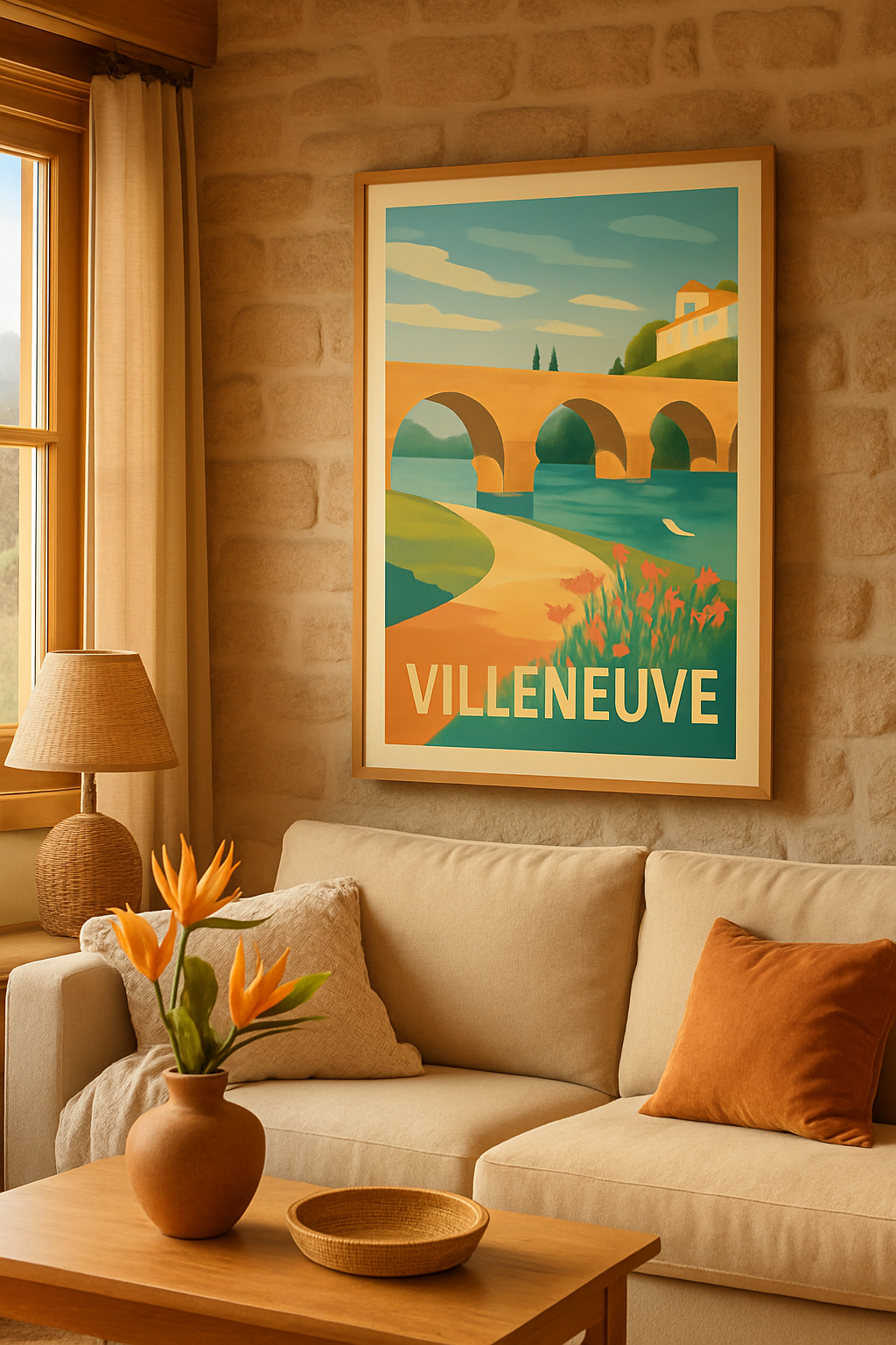 Affiche Villeneuve — Charme bucolique au fil de l'eau · poster d'art de Villeneuve