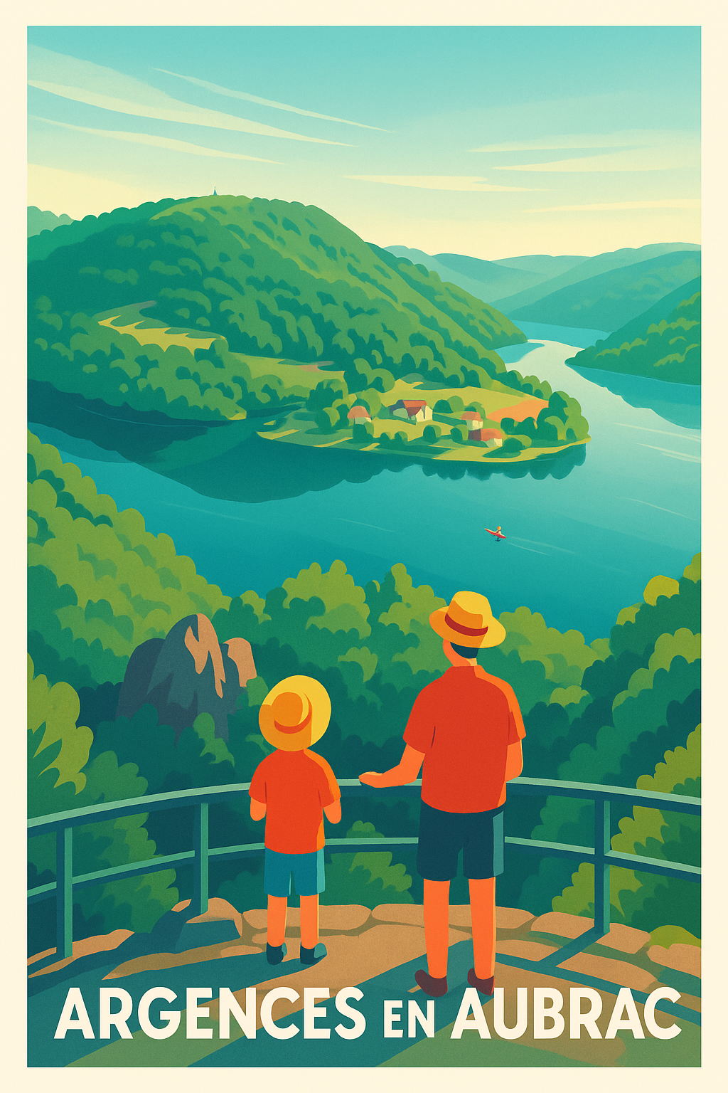 Aveyron France Pas de Cadre / 20 × 30cm Affiche de Argences en Aubrac - Vue panoramique nature et détente