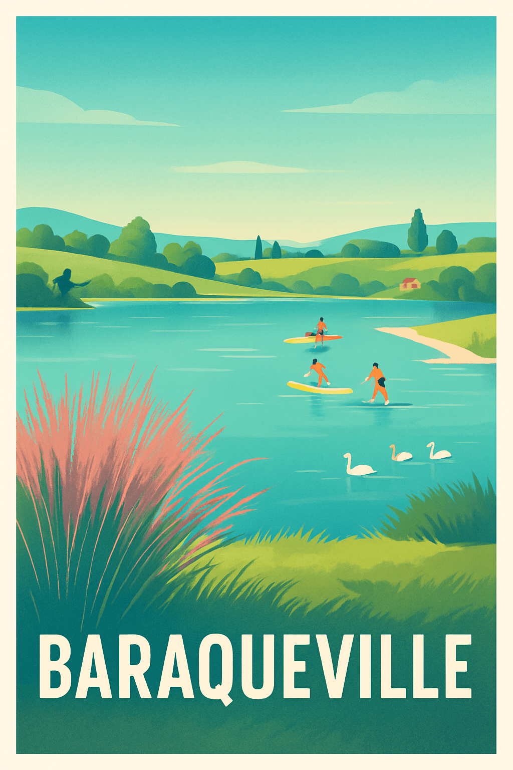 Aveyron France Pas de Cadre / 20 × 30cm Affiche de Baraqueville - Évasion et détente au fil de l'eau