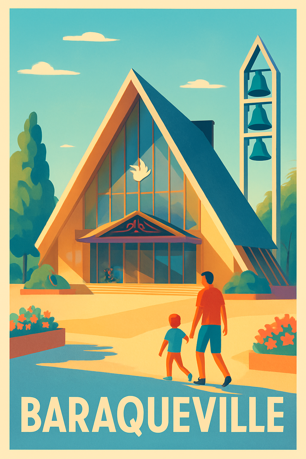 Aveyron France Pas de Cadre / 20 × 30cm Affiche de Baraqueville - Harmonie architecturale et douceur de vivre