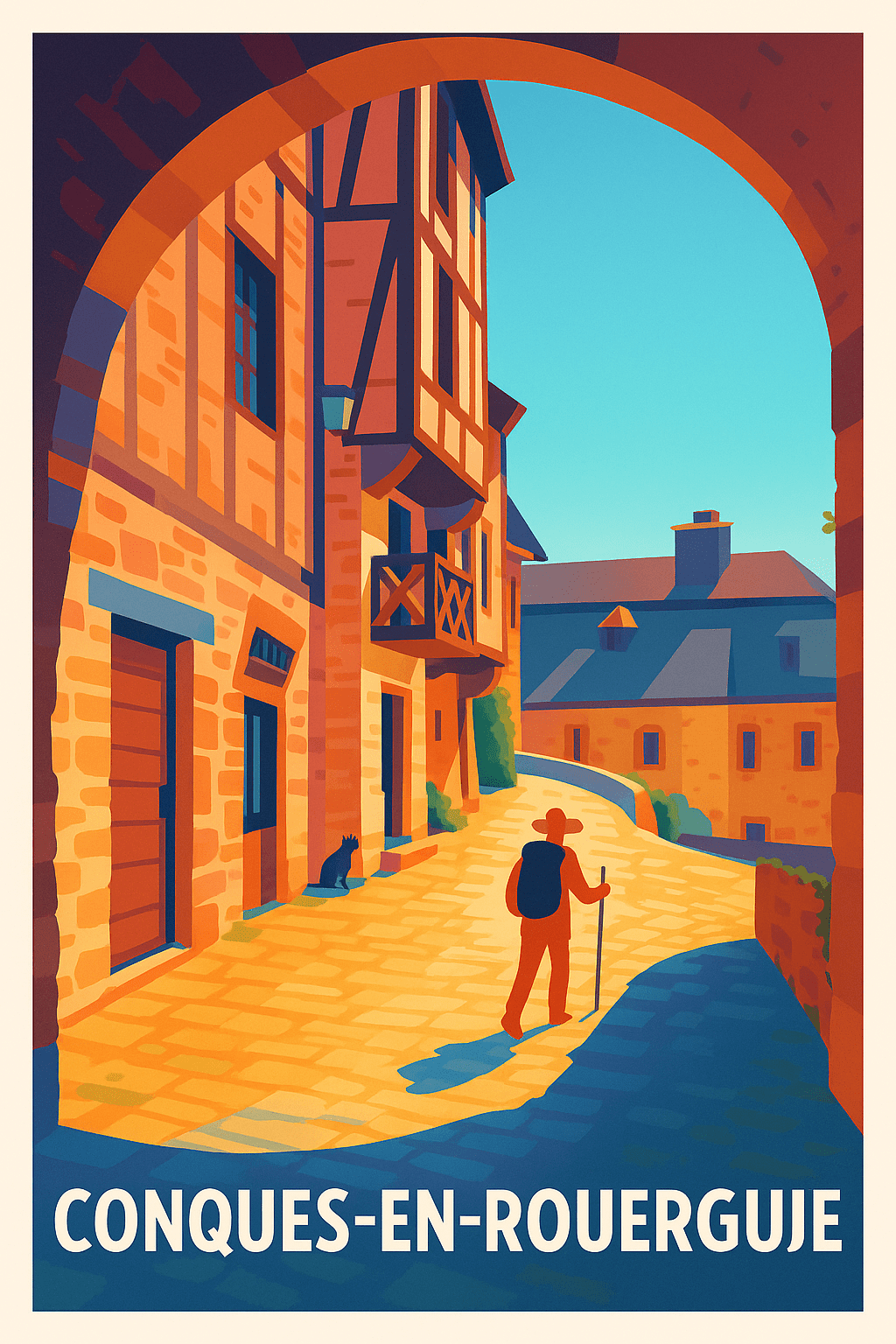 Affiche Conques-en-Rouergue — Balade au cœur du village médiéval · poster d'art de Conques-en-Rouergue