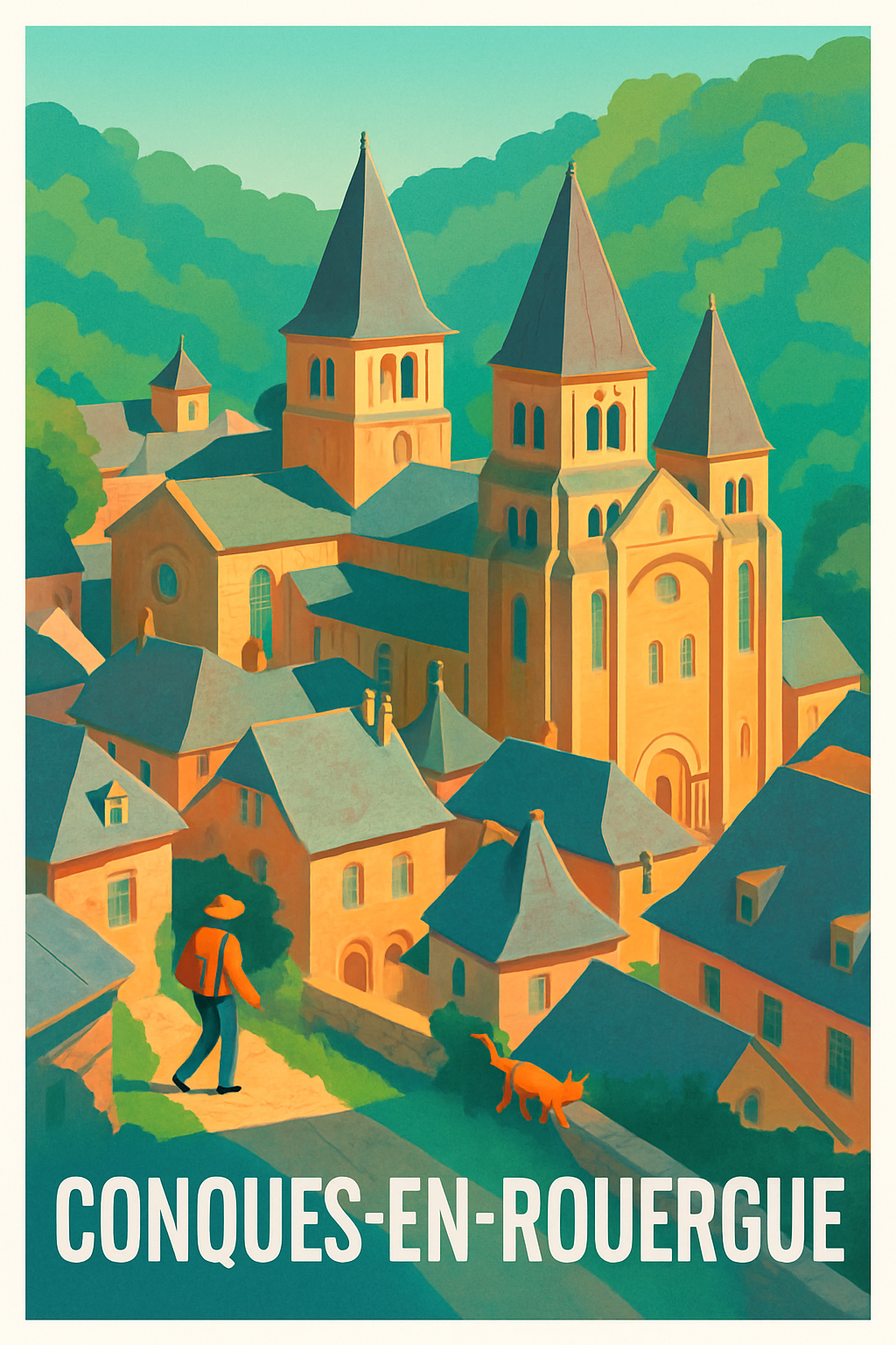 Affiche Conques-en-Rouergue — Charme et Sérénité Médiévale · poster d'art de Conques-en-Rouergue