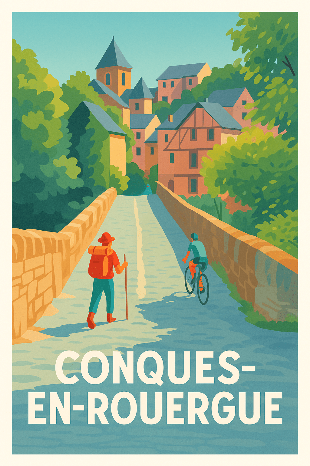 Aveyron France Pas de Cadre / 20 × 30cm Affiche de Conques-en-Rouergue - Entre nature et patrimoine