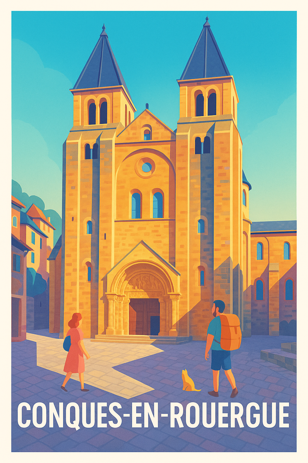 Aveyron France Pas de Cadre / 20 × 30cm Affiche de Conques-en-Rouergue - Invitation à la découverte médiévale