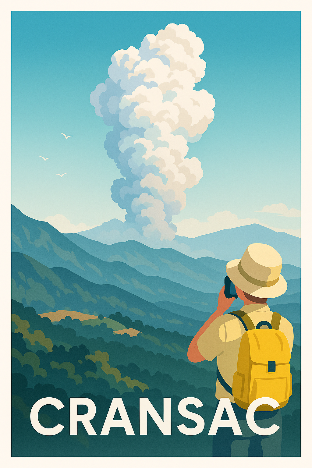 Aveyron France Pas de Cadre / 20 × 30cm Affiche de Cransac - L'appel des grands espaces