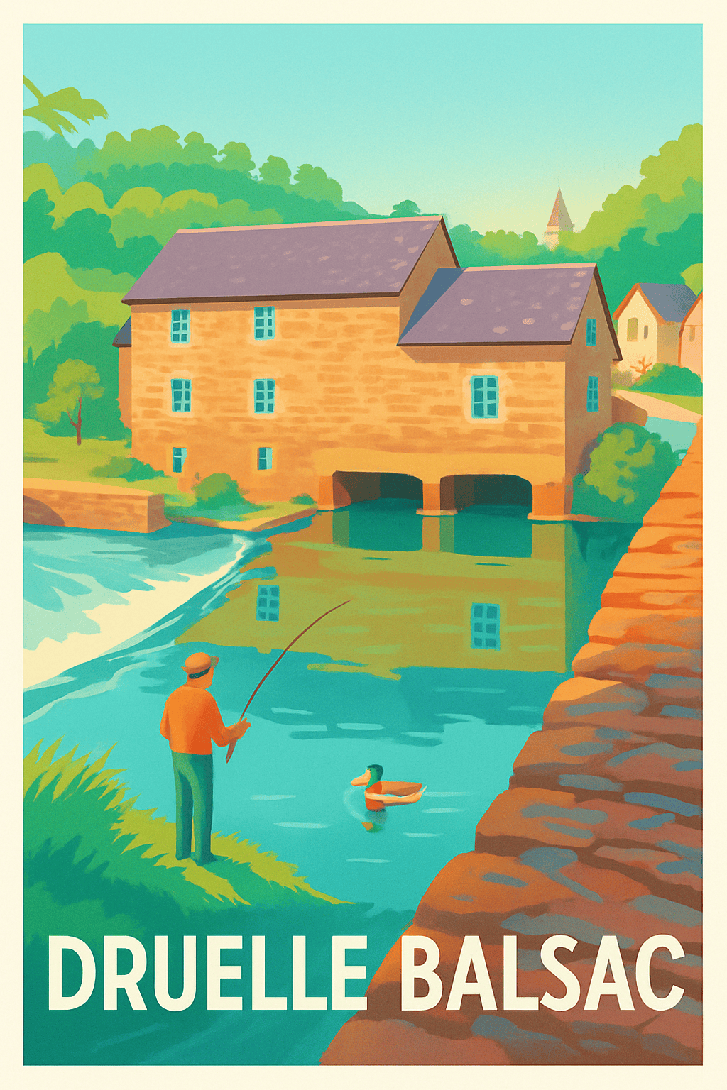 Aveyron France Pas de Cadre / 20 × 30cm Affiche de Druelle Balsac - Douceur et Sérénité au Bord de l'Eau