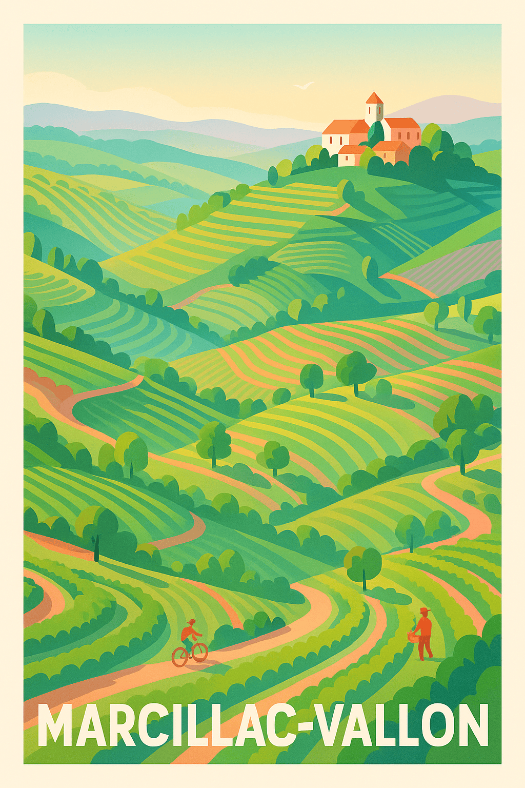 Aveyron France Pas de Cadre / 20 × 30cm Affiche de Marcillac-Vallon - Échappée verte au cœur des vignes
