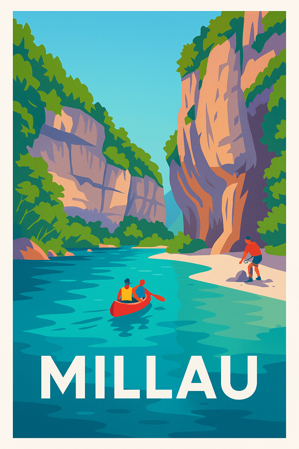 Aveyron France Pas de Cadre / 20 × 30cm Affiche de Millau - Évasion en eaux vives dans les gorges