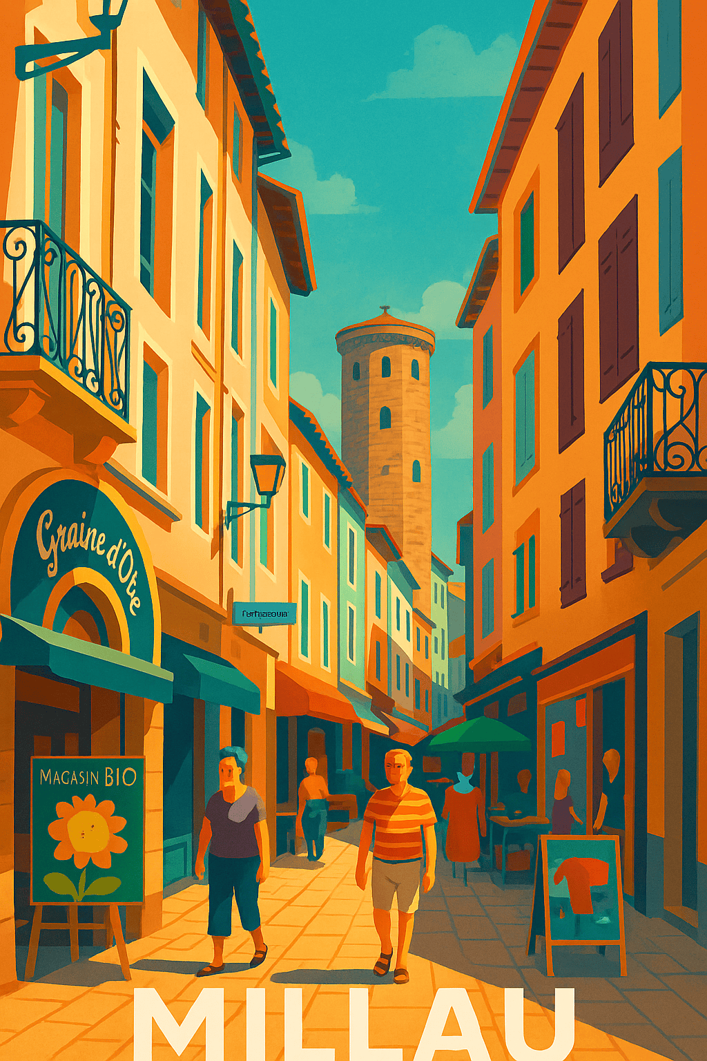Aveyron France Pas de Cadre / 20 × 30cm Affiche de Millau - Promenade ensoleillée au cœur de la ville