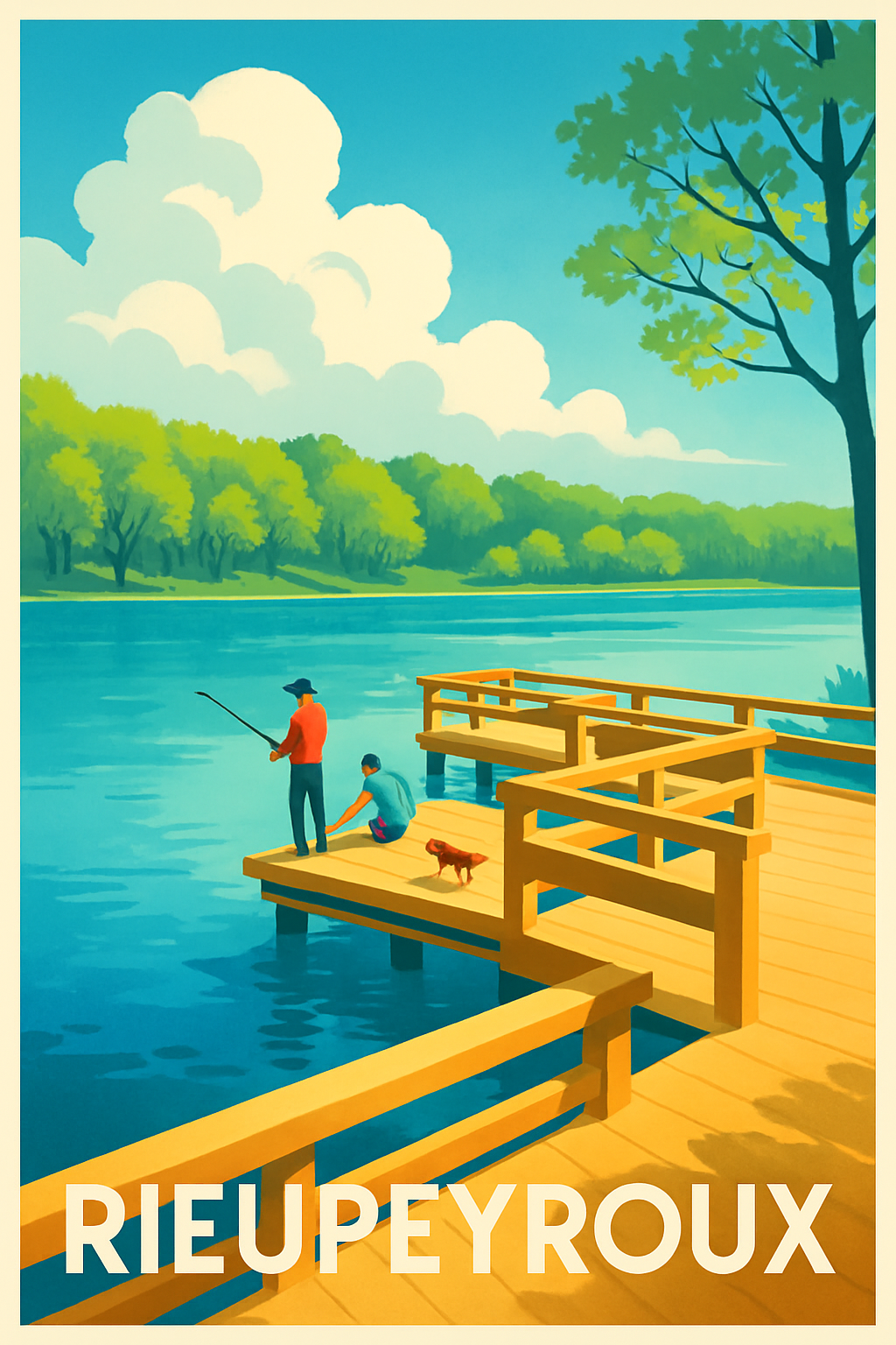 Aveyron France Pas de Cadre / 20 × 30cm Affiche de Rieupeyroux - Escapade paisible au bord de l'eau