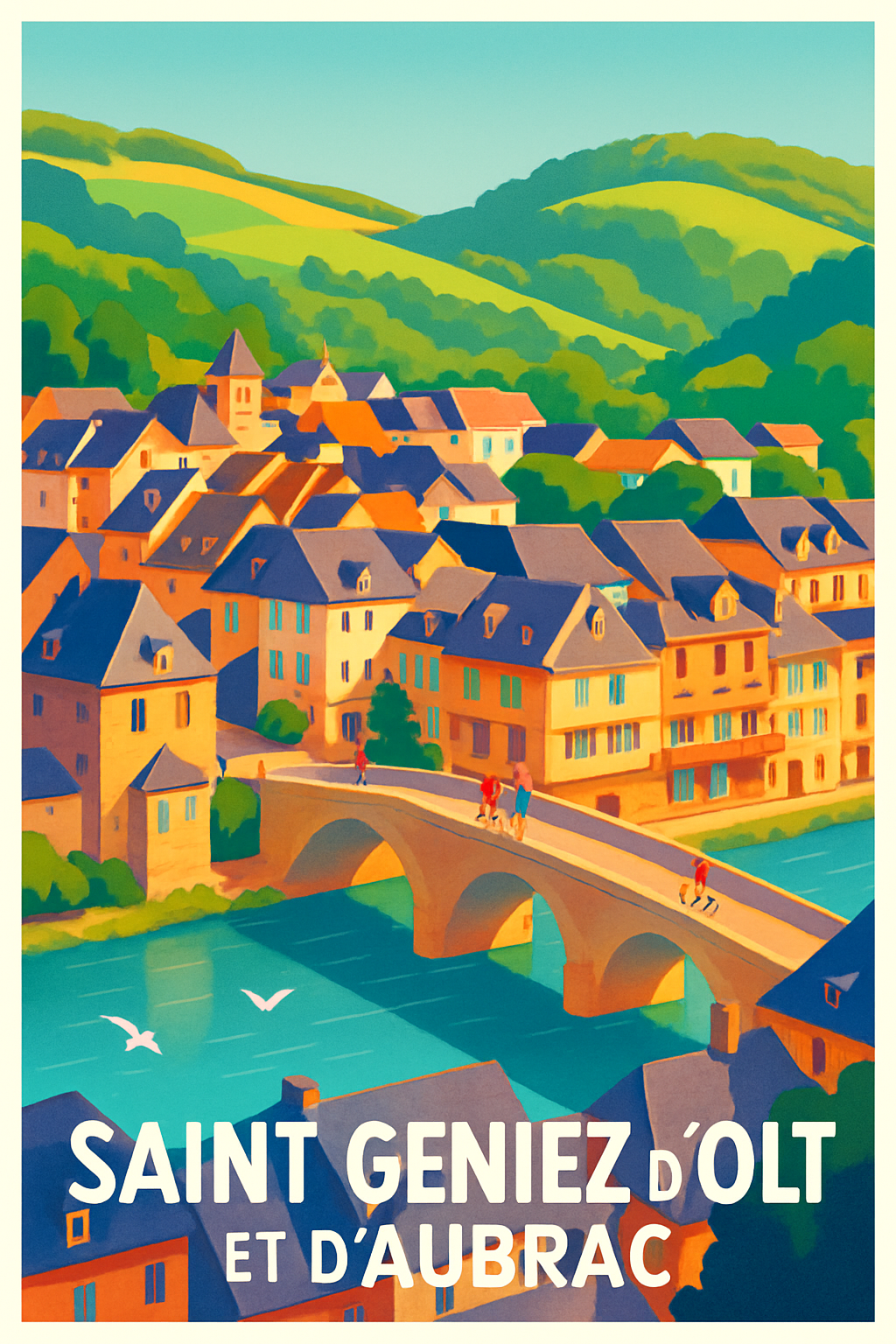Aveyron France Pas de Cadre / 20 × 30cm Affiche de Saint Geniez d'Olt - Charme pittoresque de l'Aubrac