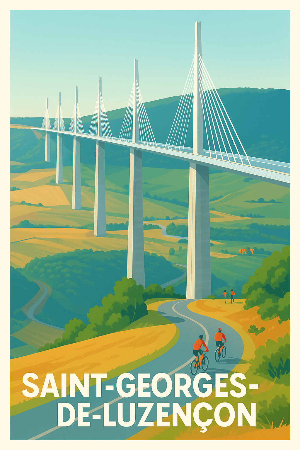 Aveyron France Pas de Cadre / 20 × 30cm Affiche de Saint-Georges-de-Luzençon - Escapade au Viaduc de Millau