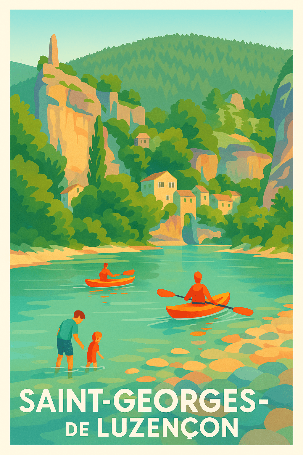 Aveyron France Pas de Cadre / 20 × 30cm Affiche de Saint-Georges-de-Luzençon - Escapade nature au fil de l'eau