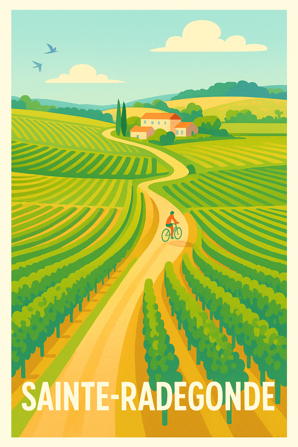Aveyron France Pas de Cadre / 20 × 30cm Affiche de Sainte-Radegonde - Échappée bucolique à vélo