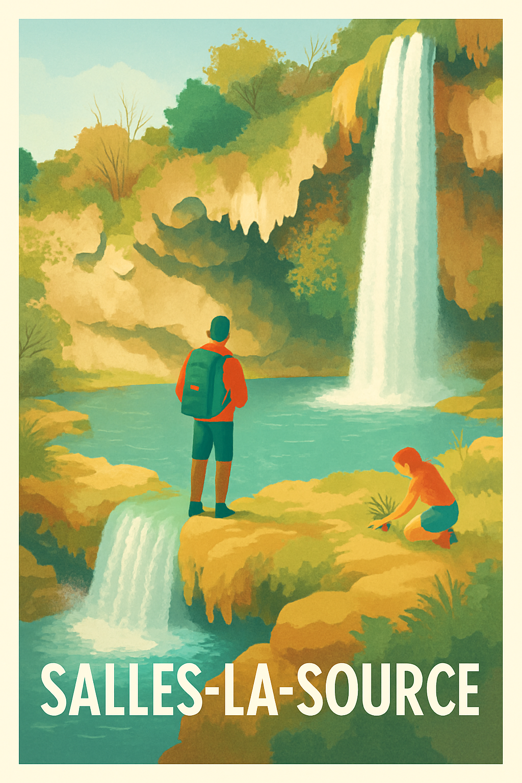 Affiche Salles-la-Source — Évasion Nature et Cascades · poster d'art de Salles-la-Source