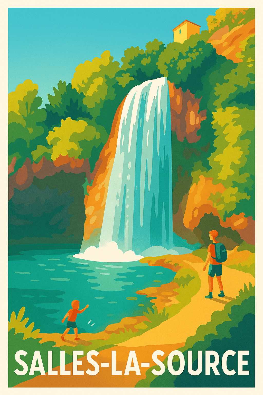 Affiche Salles-la-Source — L'émerveillement naturel de la cascade · poster d'art de Salles-la-Source