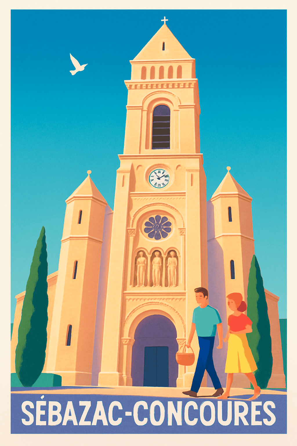 Aveyron France Pas de Cadre / 20 × 30cm Affiche de Sébazac-Concourès - Charme historique et douceur de vivre