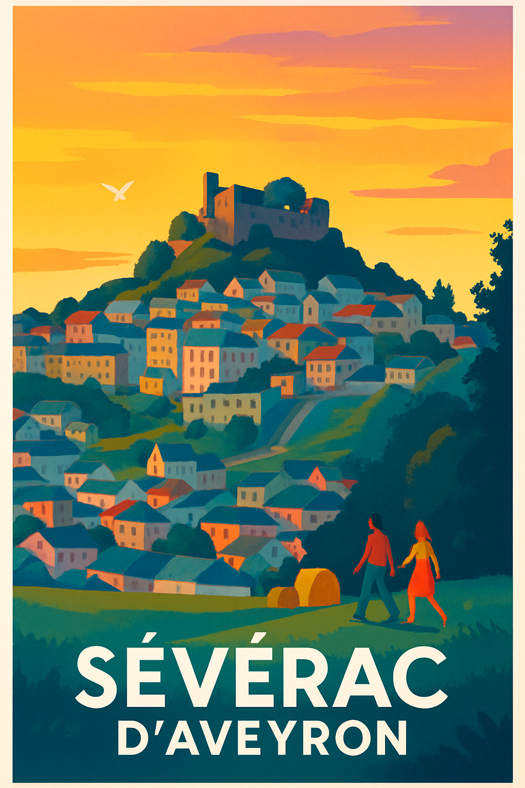Affiche Sévérac d'Aveyron — Charme et Sérénité au Crépuscule · poster d'art de Sévérac d'Aveyron