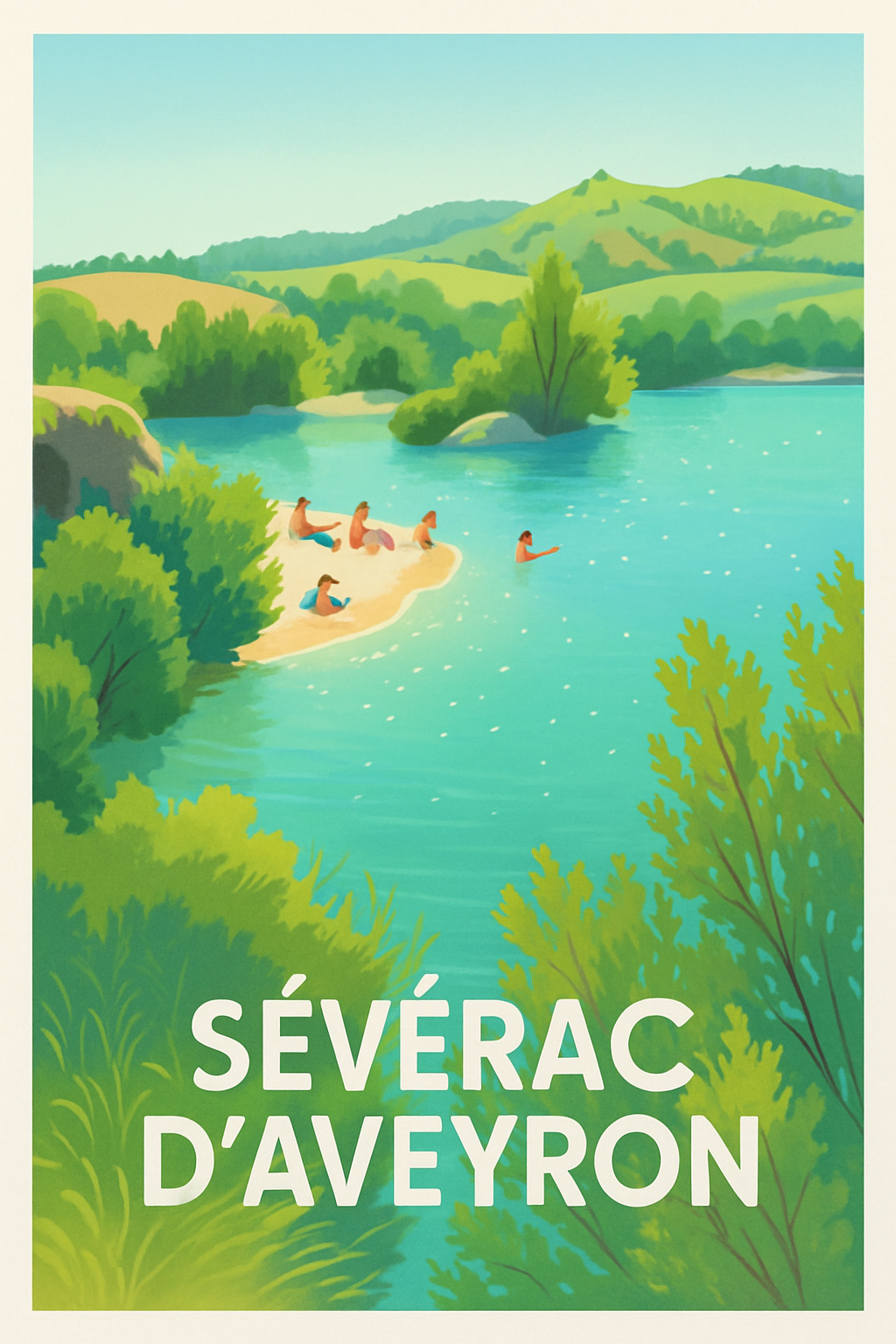 Aveyron France Pas de Cadre / 20 × 30cm Affiche de Séverac d'Aveyron - Évasion au bord de l'eau