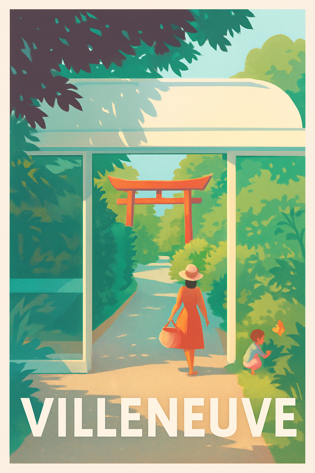 Aveyron France Pas de Cadre / 20 × 30cm Affiche de Villeneuve - Balade en douceur sous le Torii