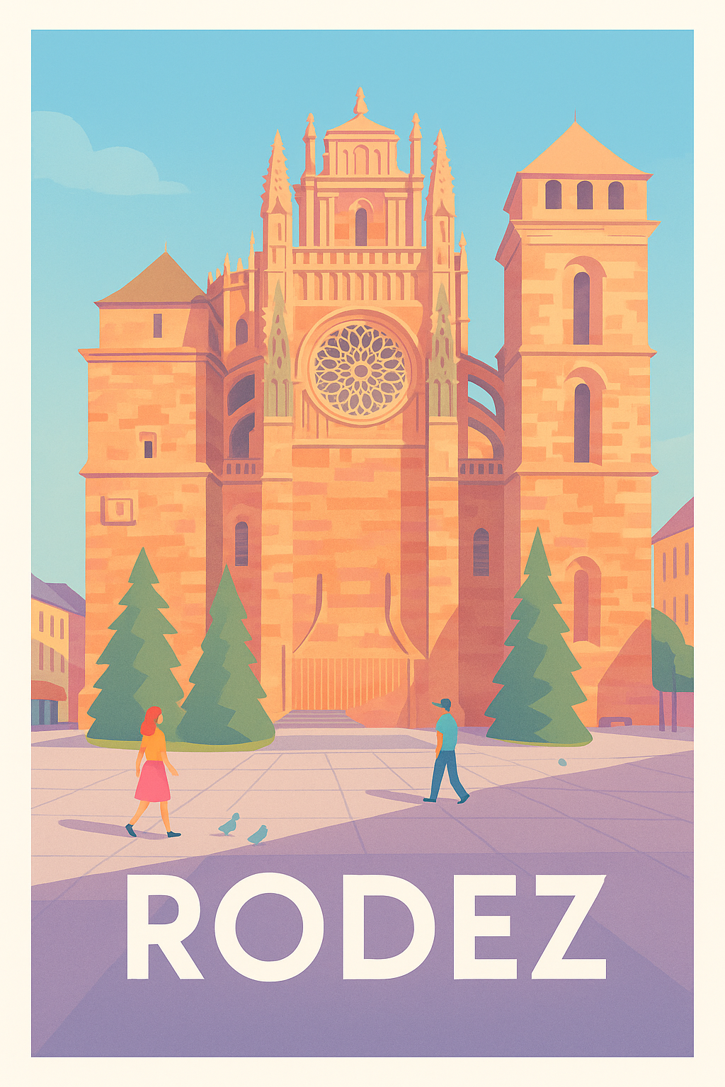 Aveyron France Pas de Cadre / 20 × 30cm Affiche Rodez - L'élégance historique au cœur de la ville