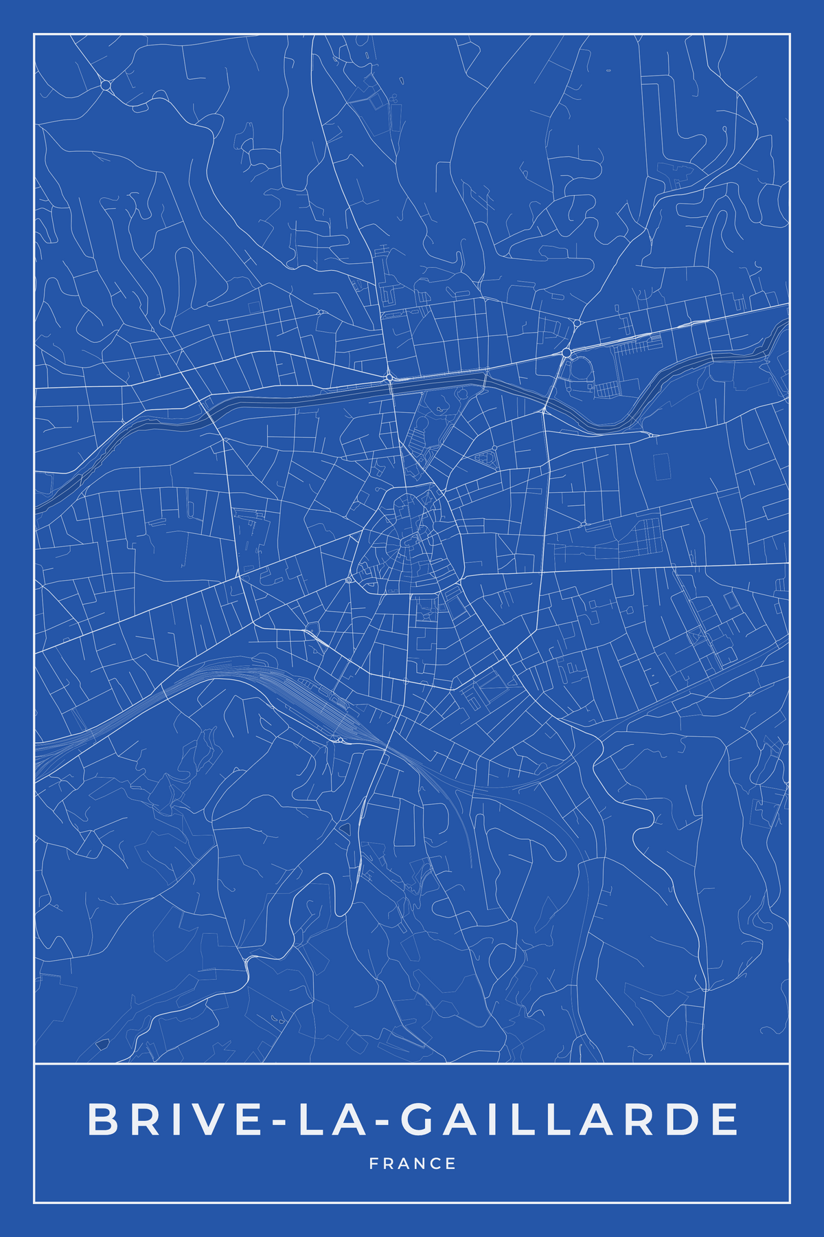 Carte de Brive-la-Gaillarde bleue - Affiche personnalisée