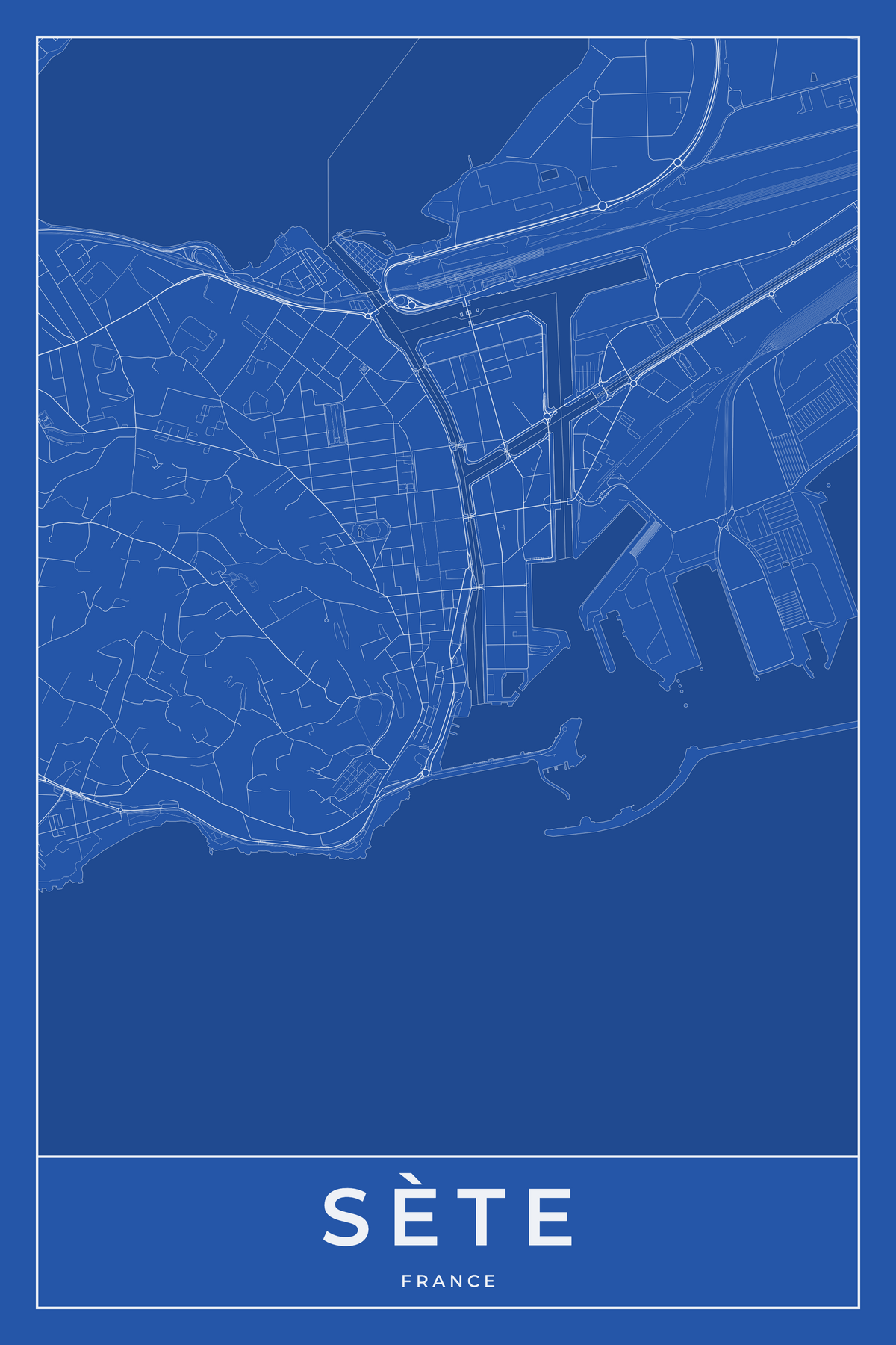 Carte de Sète bleue - Affiche personnalisée