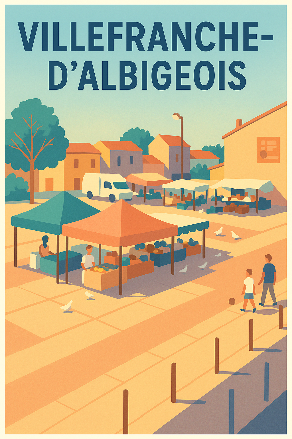 Affiche de Villefranche-d'Albigeois - Charme et douceur d'un marché ensoleillé