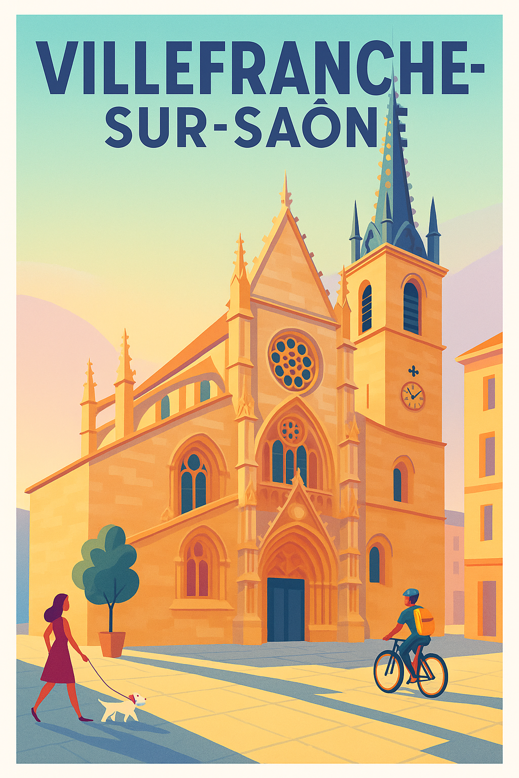 Affiche Villefranche-sur-Saône — Un voyage au cœur de l'architecture gothique · poster d'art de Villefranche-sur-Saône