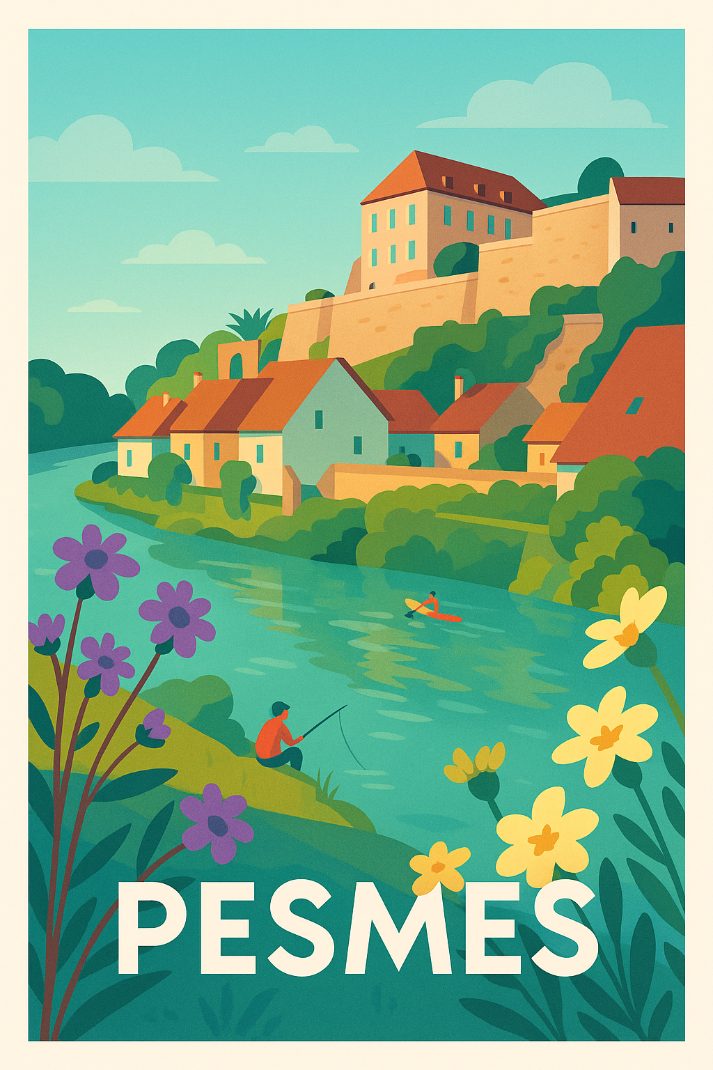 Affiche Pesmes — Charme bucolique au fil de l'eau · poster d'art de Pesmes