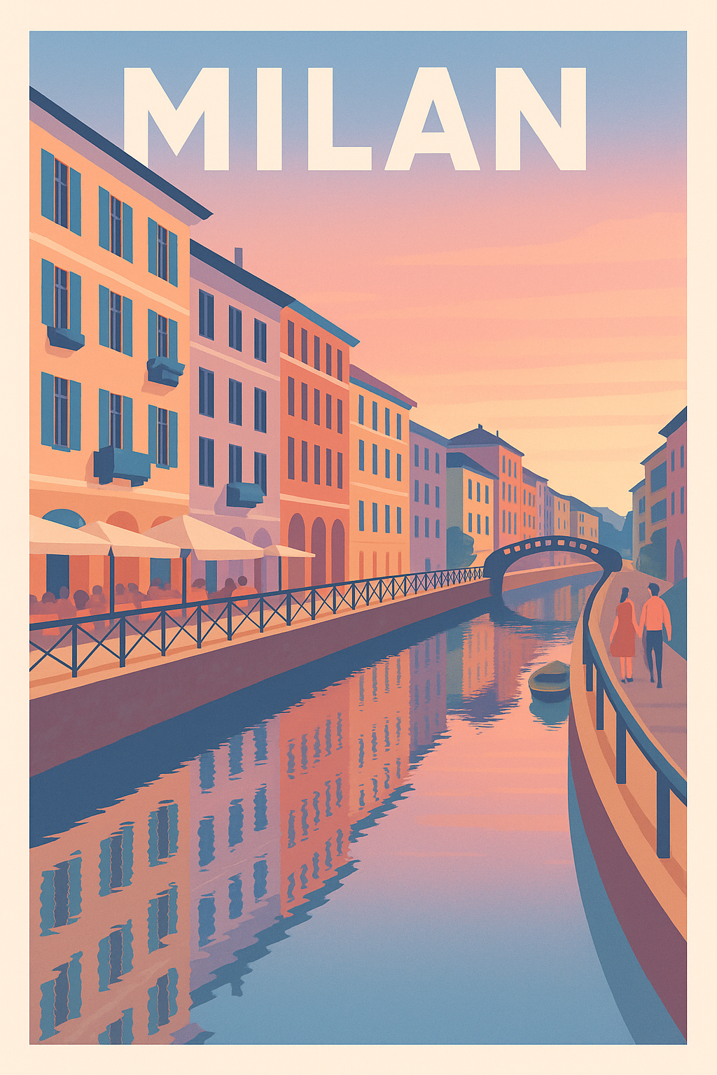 Affiche de Milan - Promenade romantique au bord du canal