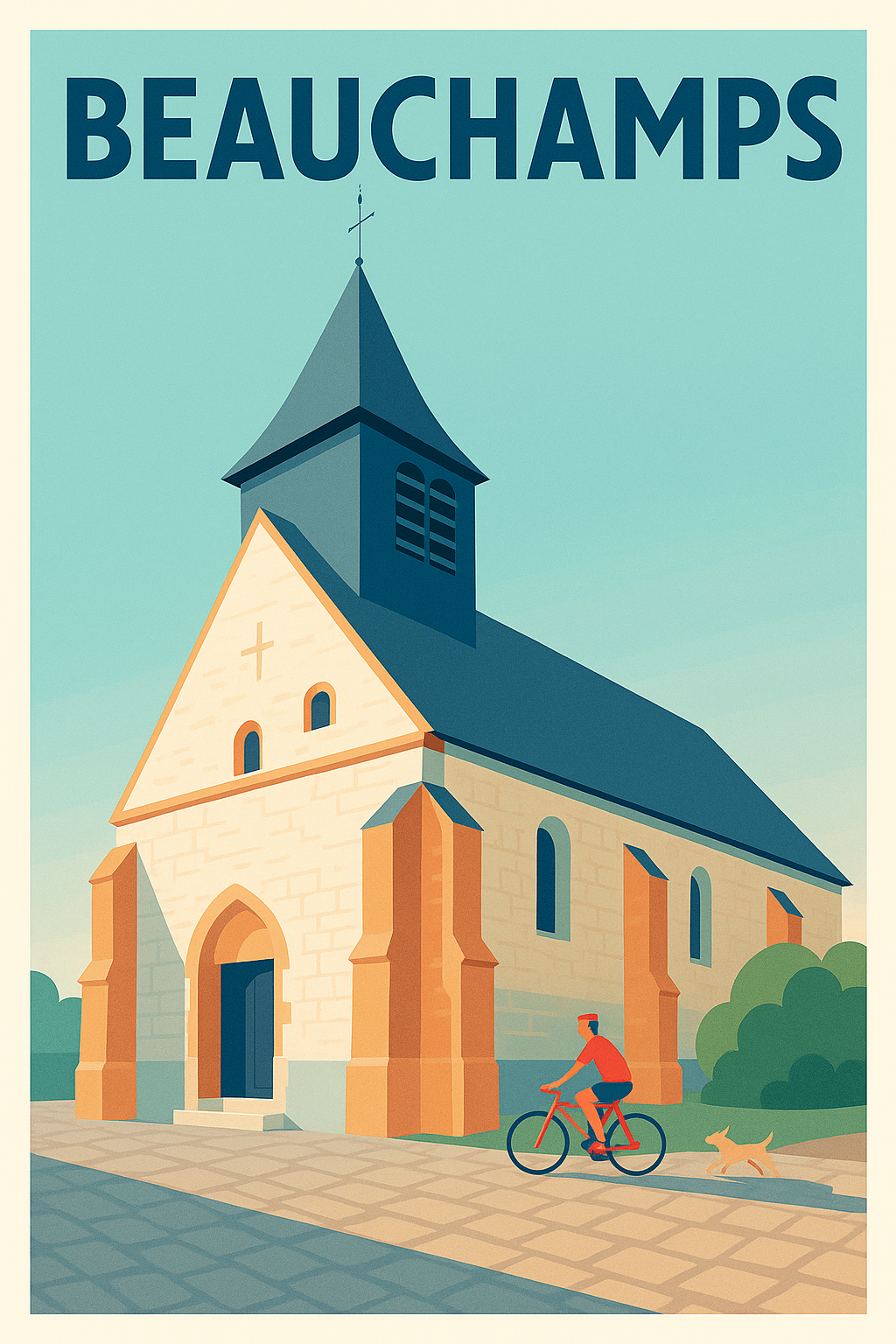 Affiche de Beauchamps - Douceur de vie à vélo près de l'église