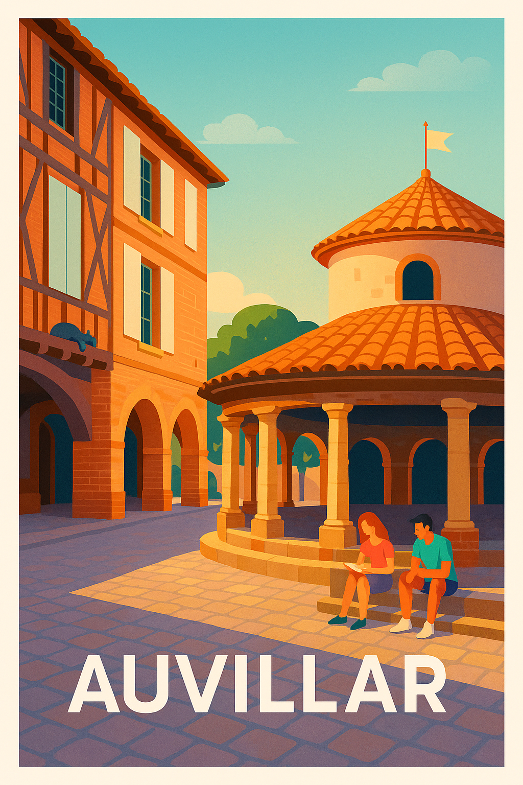 Affiche Auvillar — Charme et sérénité d'une place emblématique · poster d'art de Auvillar