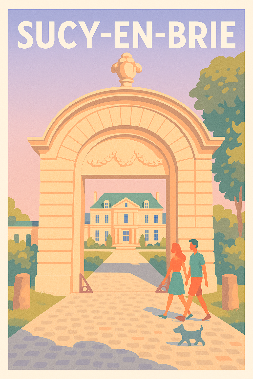 Affiche Sucy-en-Brie — Promenade romantique sous l'arche historique · poster d'art de Sucy-en-Brie