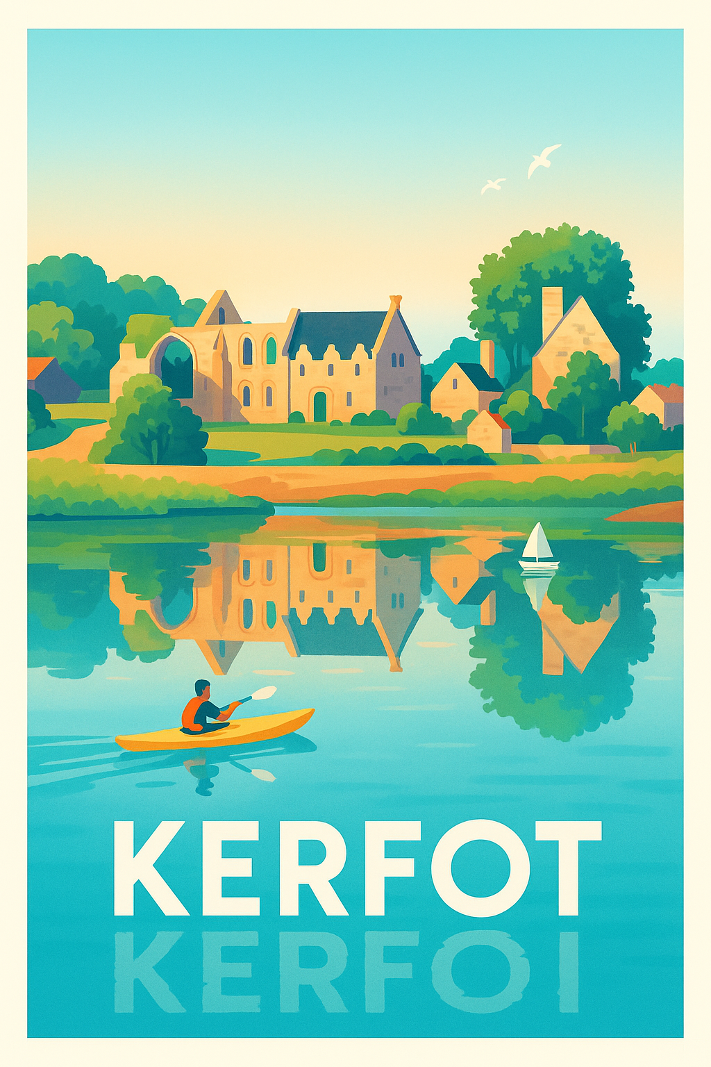 Affiche Kerfot — Évasion sur les eaux paisibles · poster d'art de Kerfot
