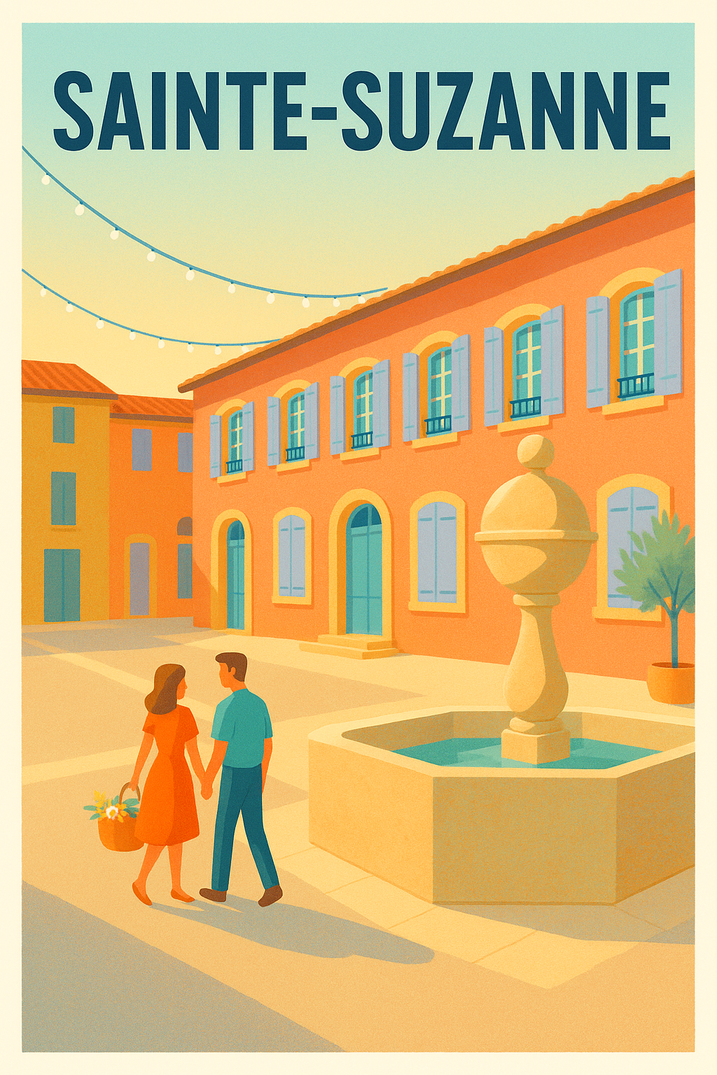 Affiche Sainte-Suzanne — Promenade romantique au cœur du village · poster d'art de Sainte-Suzanne