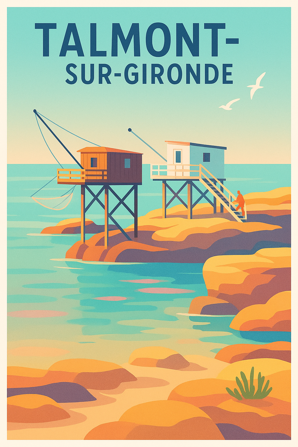 Affiche de Talmont-sur-Gironde - L'élégance des carrelets en bord de mer