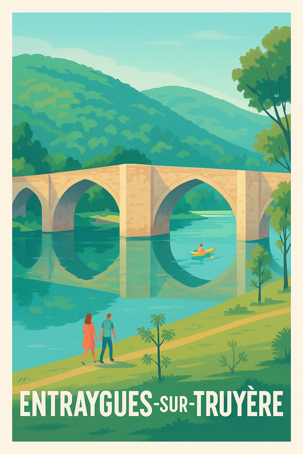 Affiche Entraygues-sur-Truyère — Charme naturel et sérénité au fil de l'eau · poster d'art de Entraygues-sur-Truyère