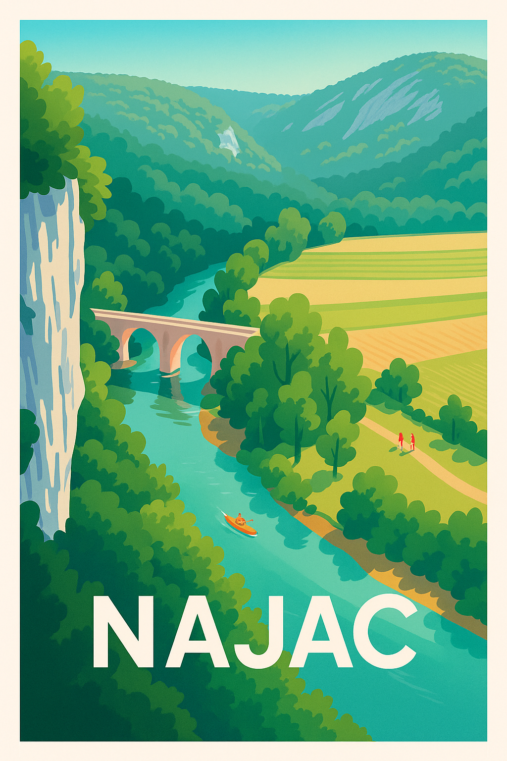 Affiche Najac — Évasion au fil de l'eau et nature préservée · poster d'art de Najac