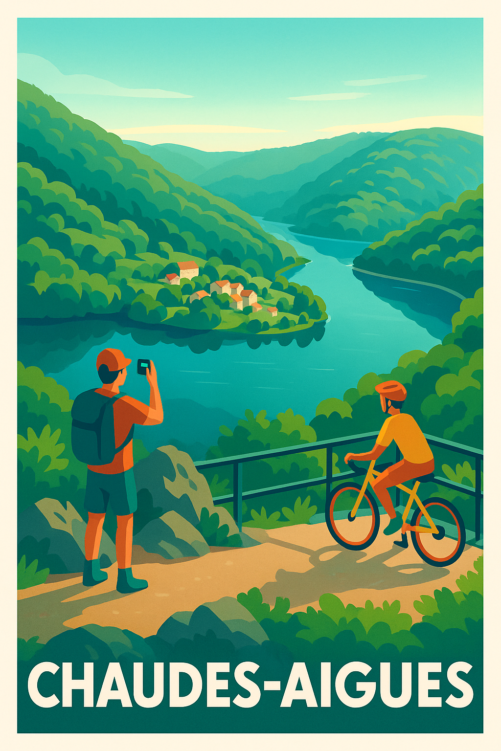 Affiche Chaudès-Aigues — Évasion nature entre rivières et montagnes · poster d'art de Chaudès-Aigues